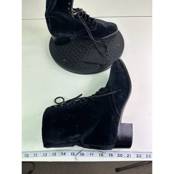 Spiegel Black Velvet Boots Military Tie Ankle Sz 9M - Picture 2 of 7